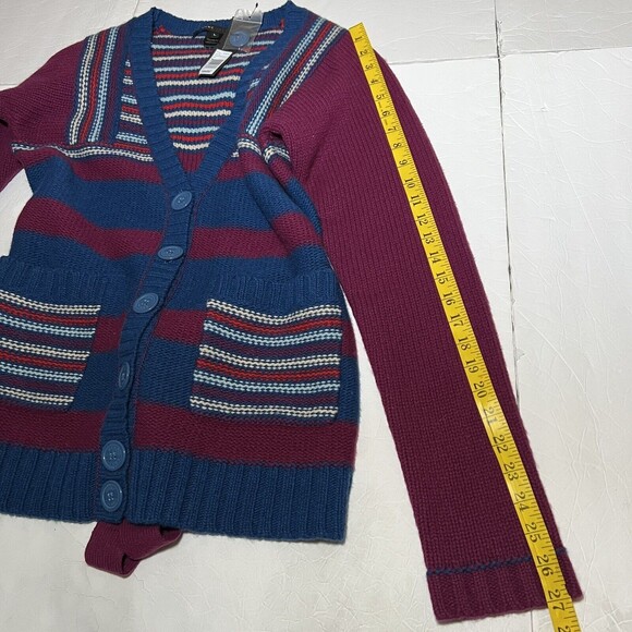 Marc Jacobs Womens Lambswool Striped Belted Cardigan Sweater Size L - Picture 6 of 8